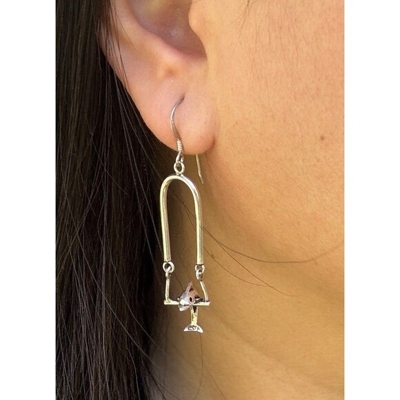 Jewelry - Vintage Sterling Silver Dolphin Dangle Earrings 925 Spinning Charm Long Drop